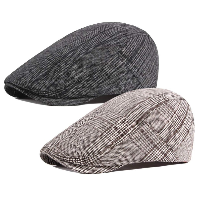 Qunson 2 Pack Men's Cotton Flat Cap Ivy Gatsby Newsboy Hat (L) - Image 1